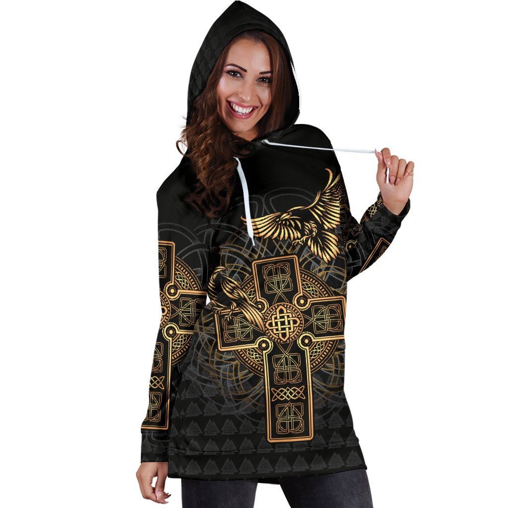 Viking Hoodie Dress Odin's Celtic Raven Tattoo RLT12 - Wonder Print Shop