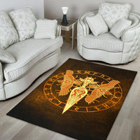 Viking Area Rug Gold Spear Of The God Odin Gungnir and Two Gold Ravens RLT12 - Wonder Print Shop