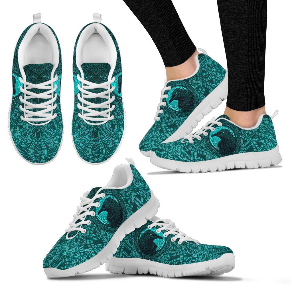 Viking Sneakers, Ethnic Odin Raven Cyan RLT12 - Wonder Print Shop