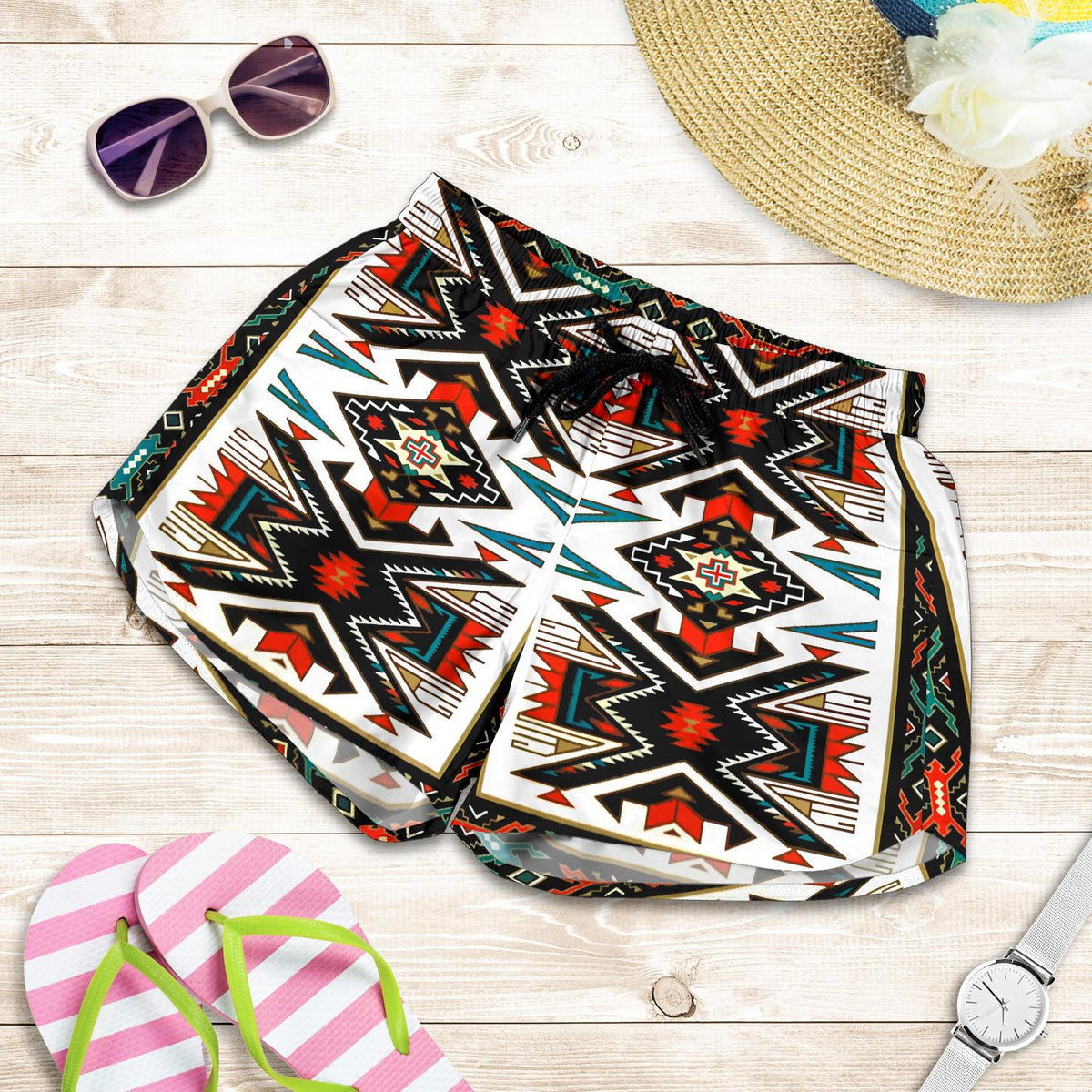 native-american-tribal-colorful-pattern-all-over-print-women-shorts