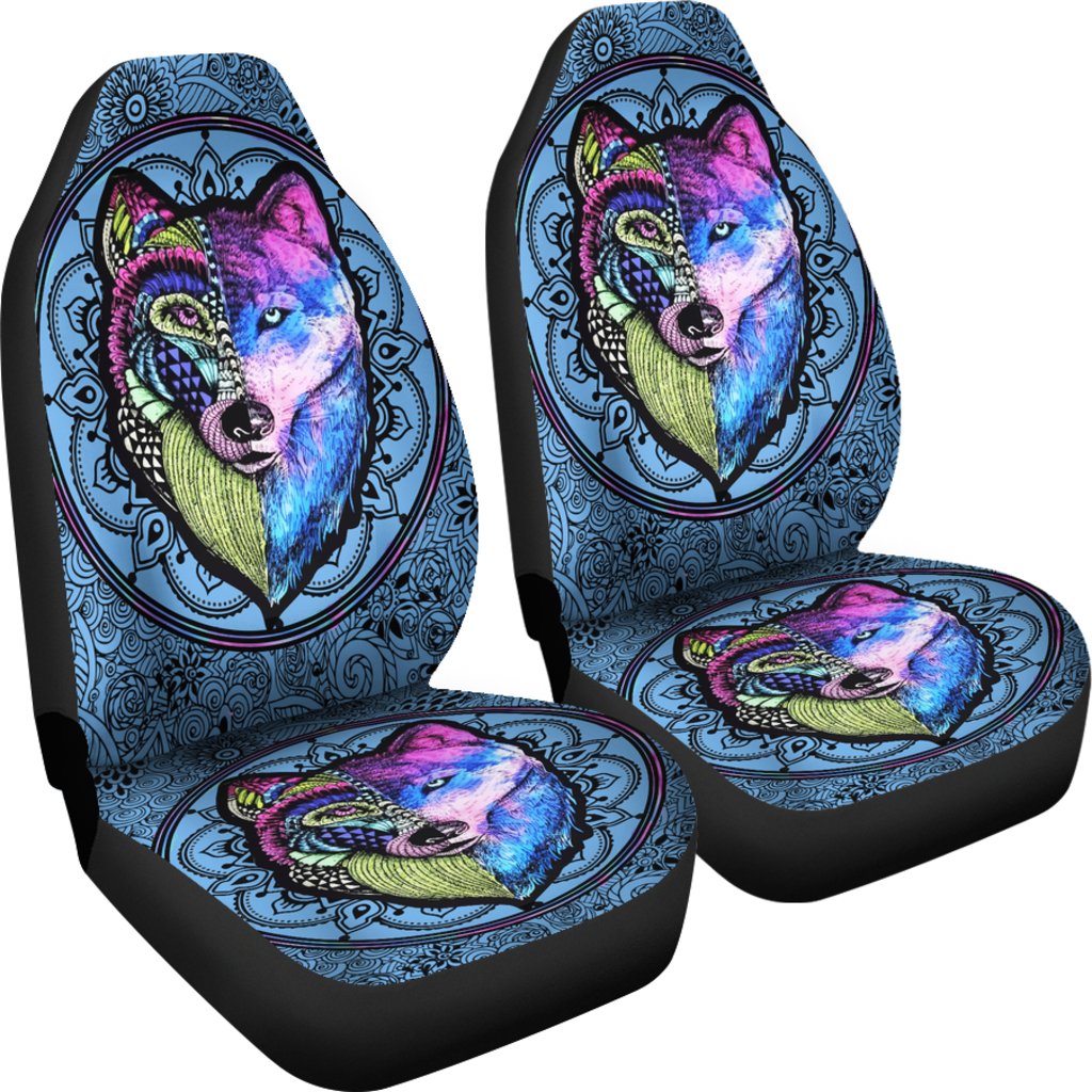 2 Faces Wolves Native American Pride Car Seat Covers LT10 - Wonder Print Shop