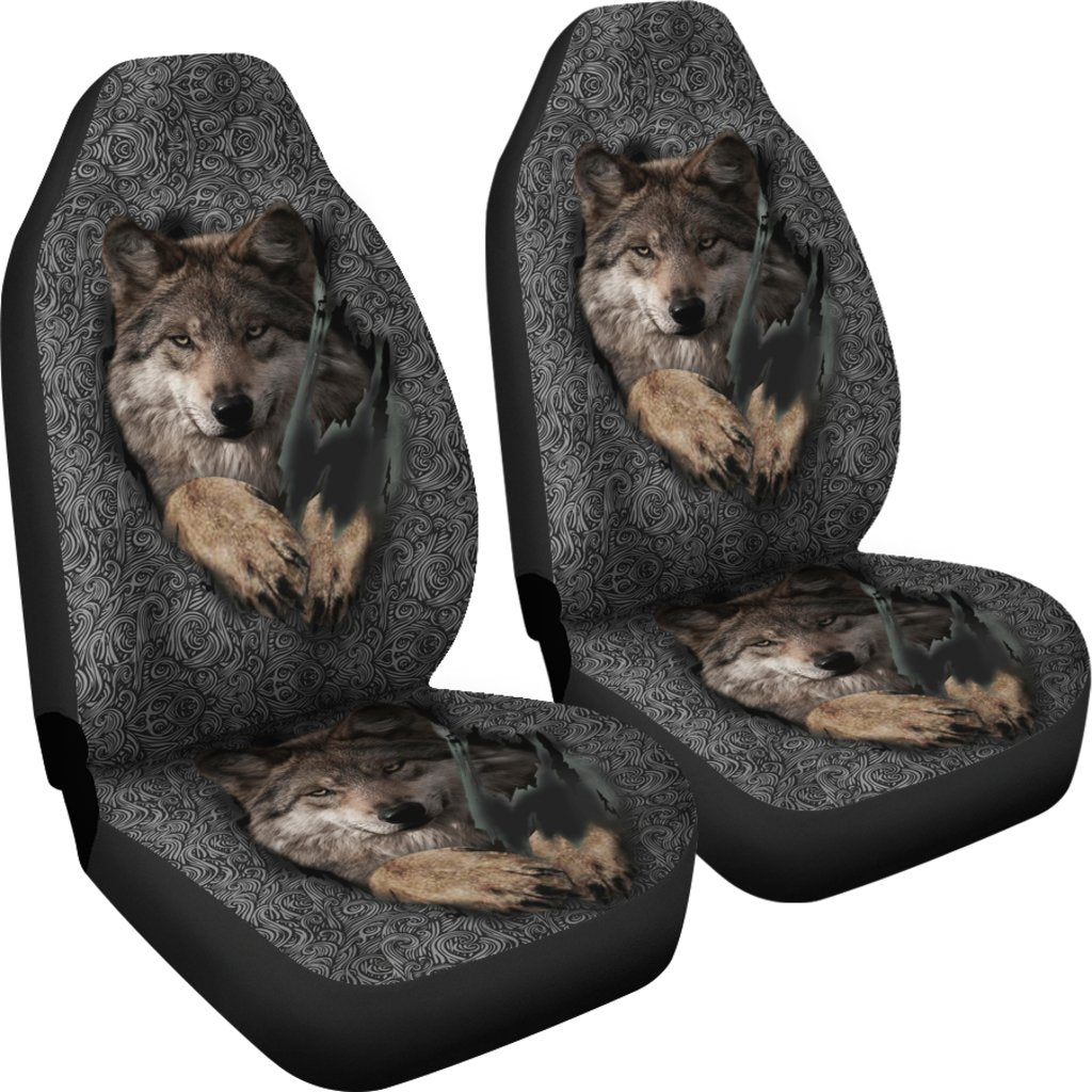 Gray Wolf Jumping Native American Car Seat Covers LT10 - Wonder Print Shop