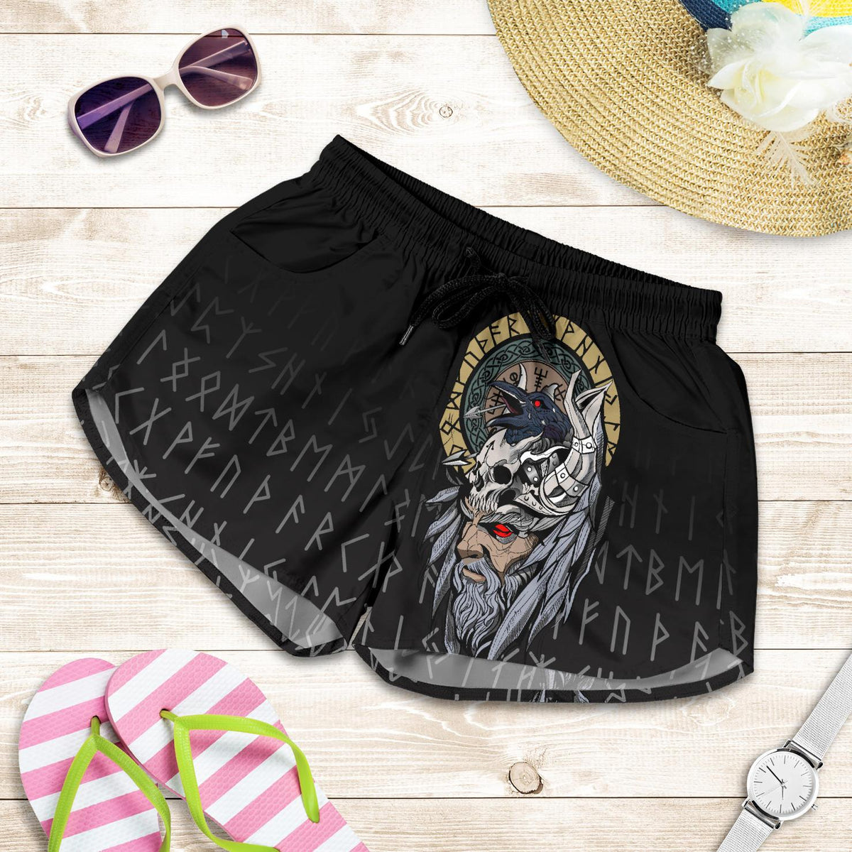 viking-odin-raven-all-over-print-womens-shorts