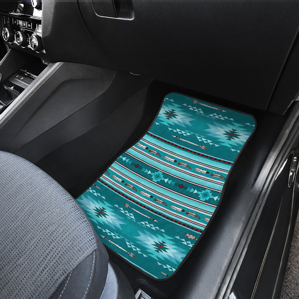 Native American Blue Light Pattern Front and Back Car Mats Set Of 4 LT10 - Wonder Print Shop