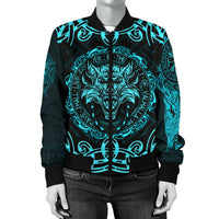Viking Women's Bomber Jacket - Fenrir Viking Cyan 3D RLT12 - Wonder Print Shop