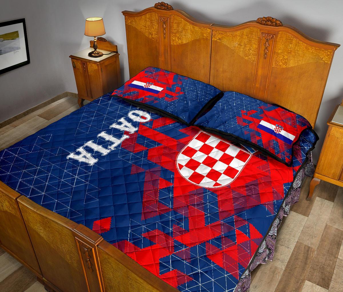 Croatia Quilt Bed Set - National Flag Polygon Style - Wonder Print Shop