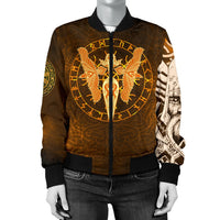 Viking Women's Bomber Jackets Gold Spear Of The God Odin - Gungnir and Two Gold Ravens RLT12 - Wonder Print Shop