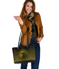 Viking Small Leather Tote Bag, Ethnic Odin Raven Gold RLT12 - Wonder Print Shop