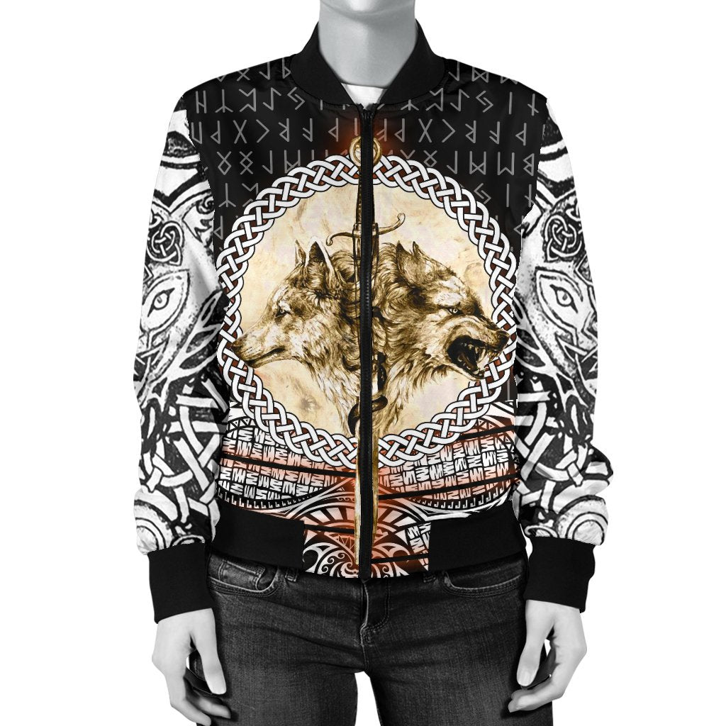 Viking Women's Bomber Jacket - Wolf and Vikings Tattoo 3D RLT12 - Wonder Print Shop