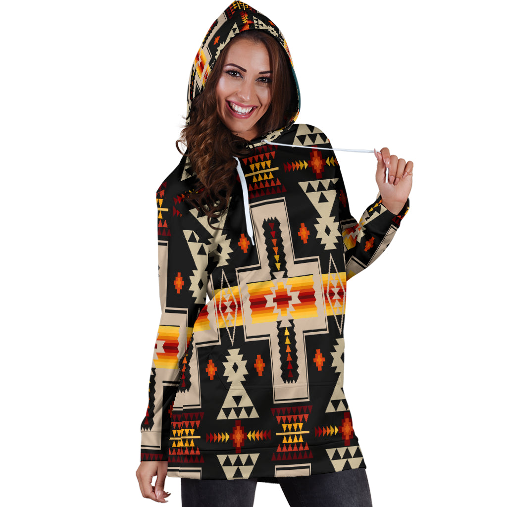 Black Tribe Design Native American Hoodie Dress LT10 - Wonder Print Shop