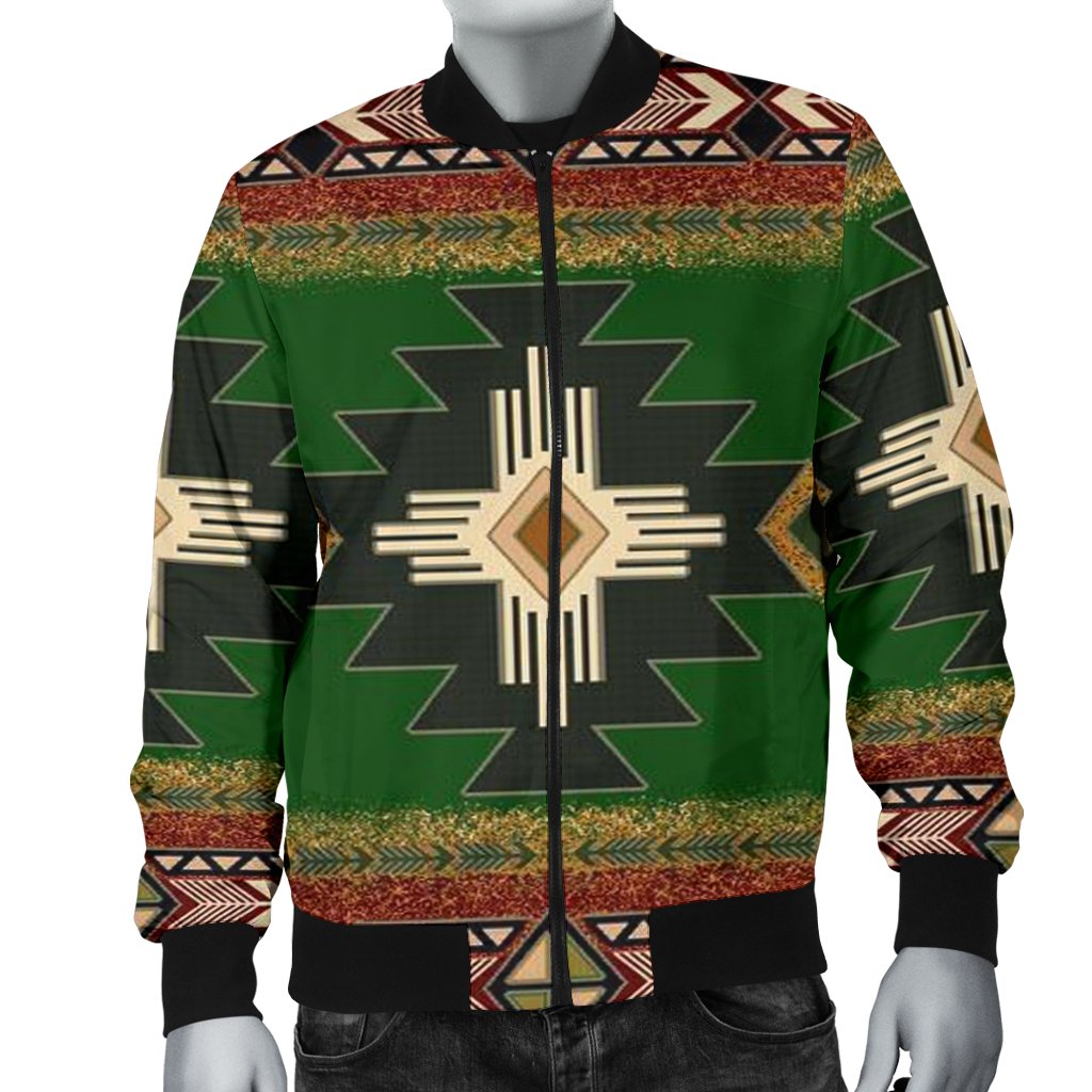 Indigenous Design Green Native American Bomber Jacket LT10 - Wonder Print Shop