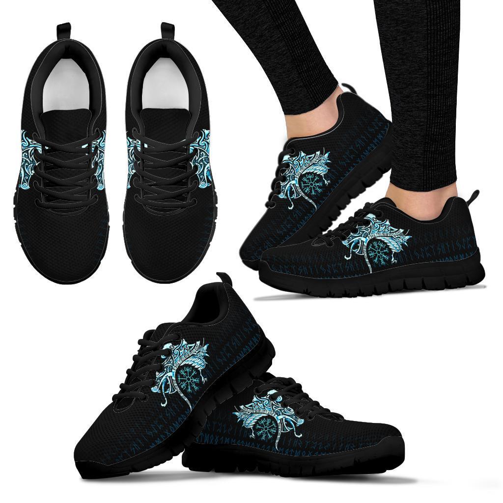 Viking Sneakers, Fenrir Raven and Vegvisir Tattoo Cyan RLT12 - Wonder Print Shop