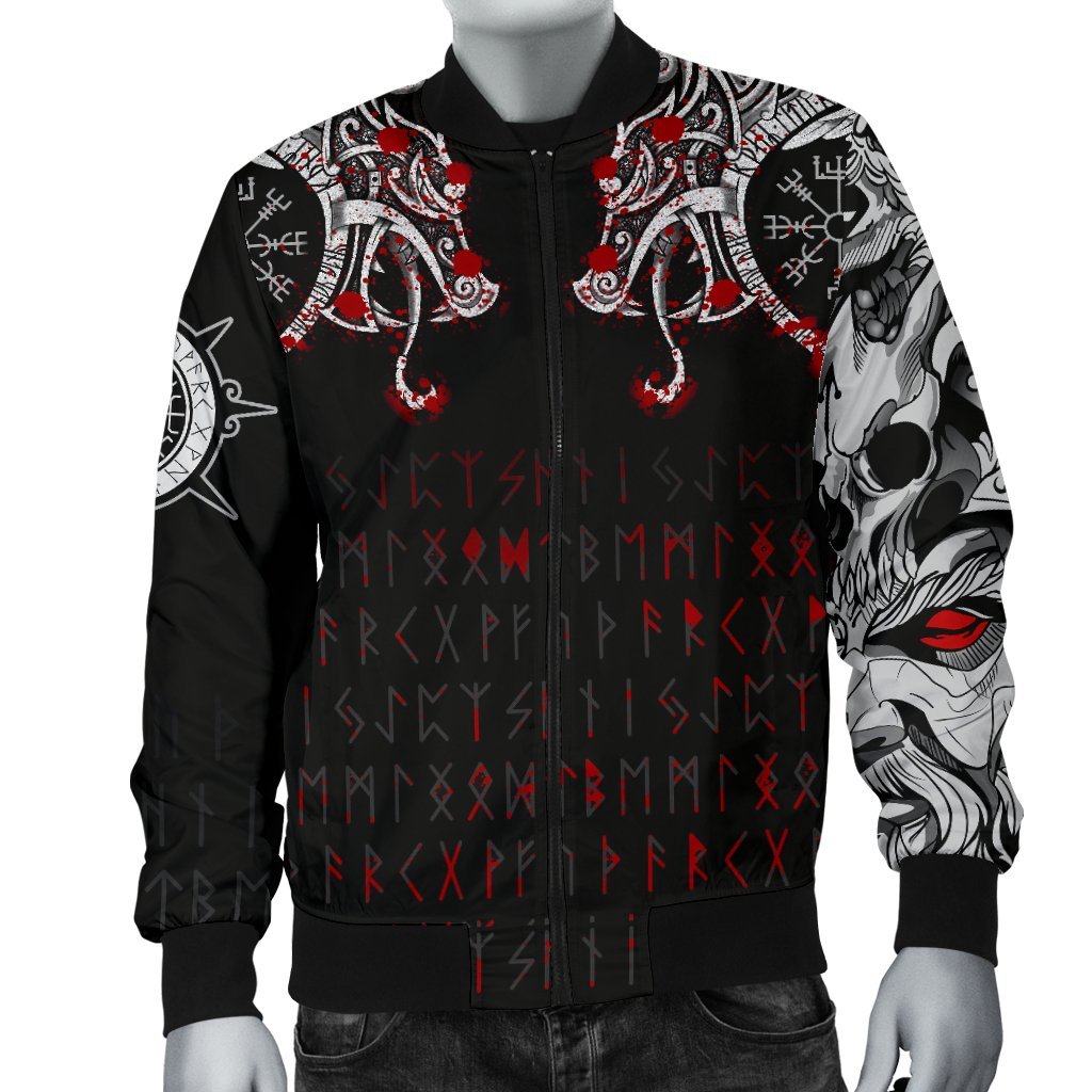 Viking Men's Bomber Jacket - Double Dragon Tattoo and Vegvisir Blood RLT12 - Wonder Print Shop