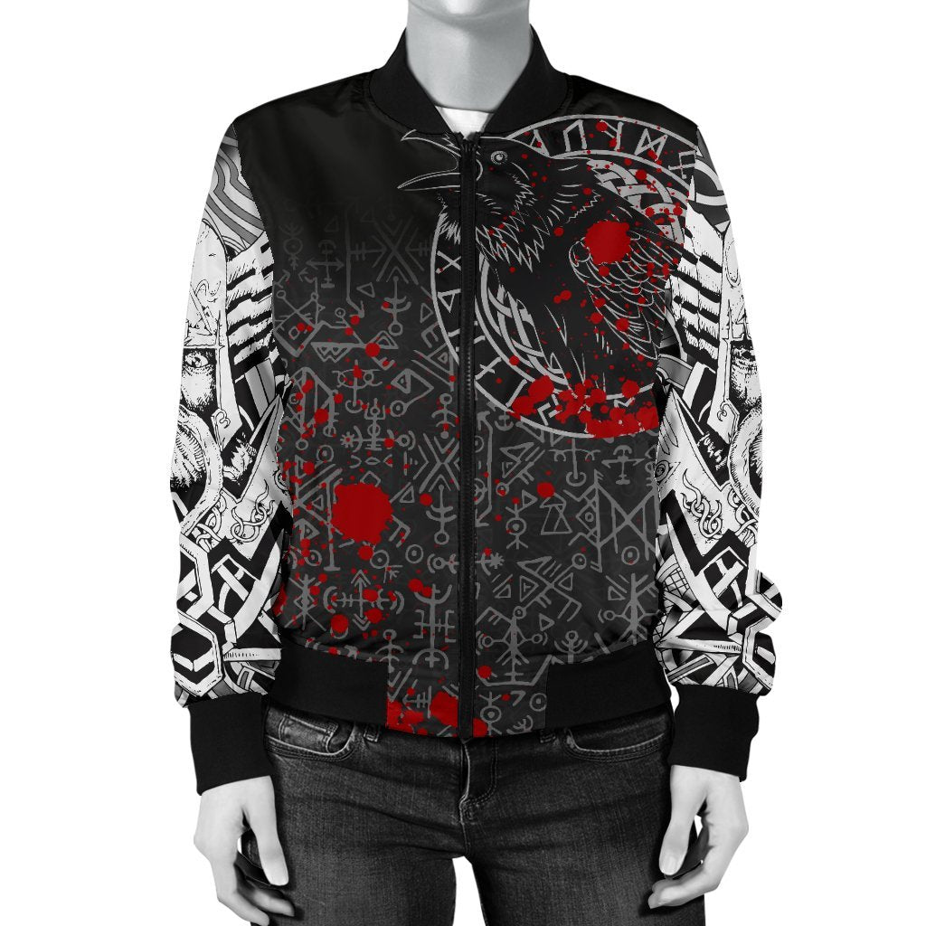 Viking Women's Bomber Jacket - Odin Raven Rune Futhark Blood RLT12 - Wonder Print Shop
