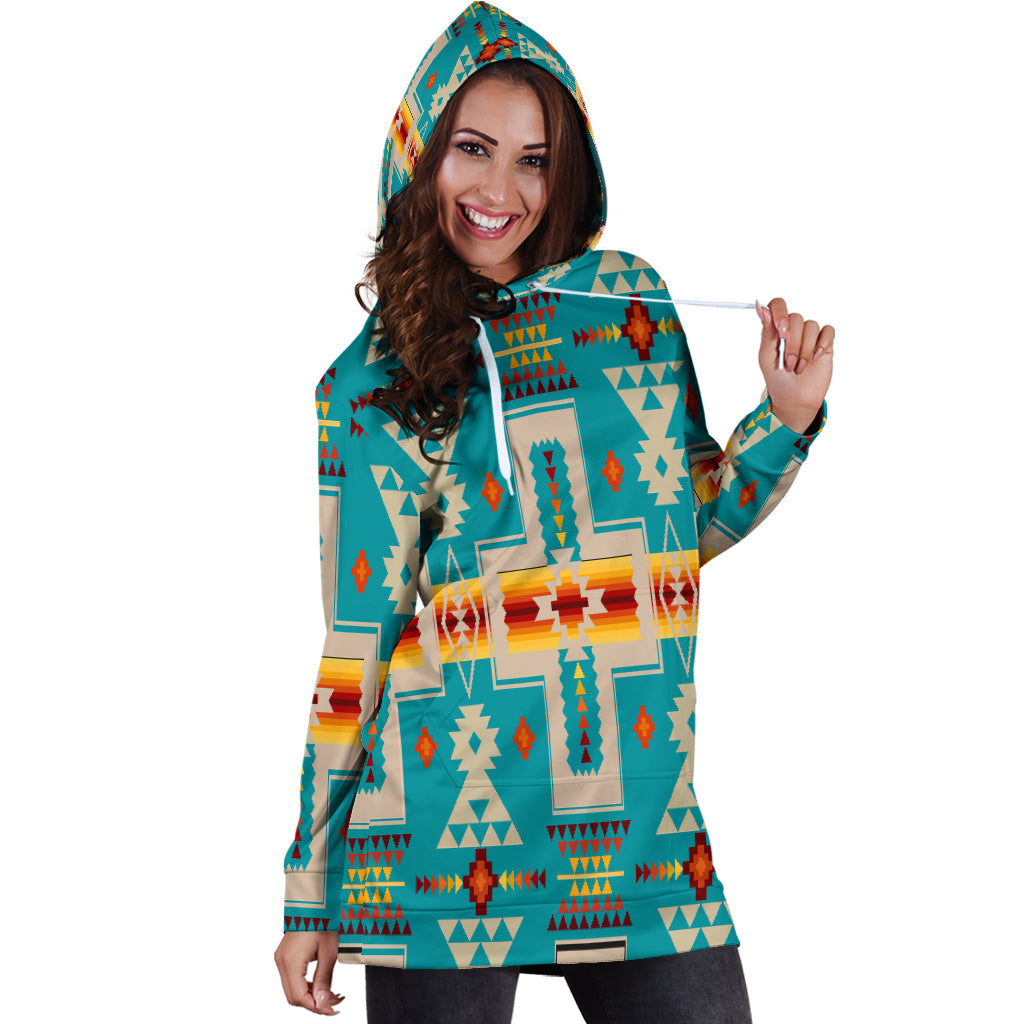 Turquoise Tribe Design Native American Hoodie Dress LT10 - Wonder Print Shop