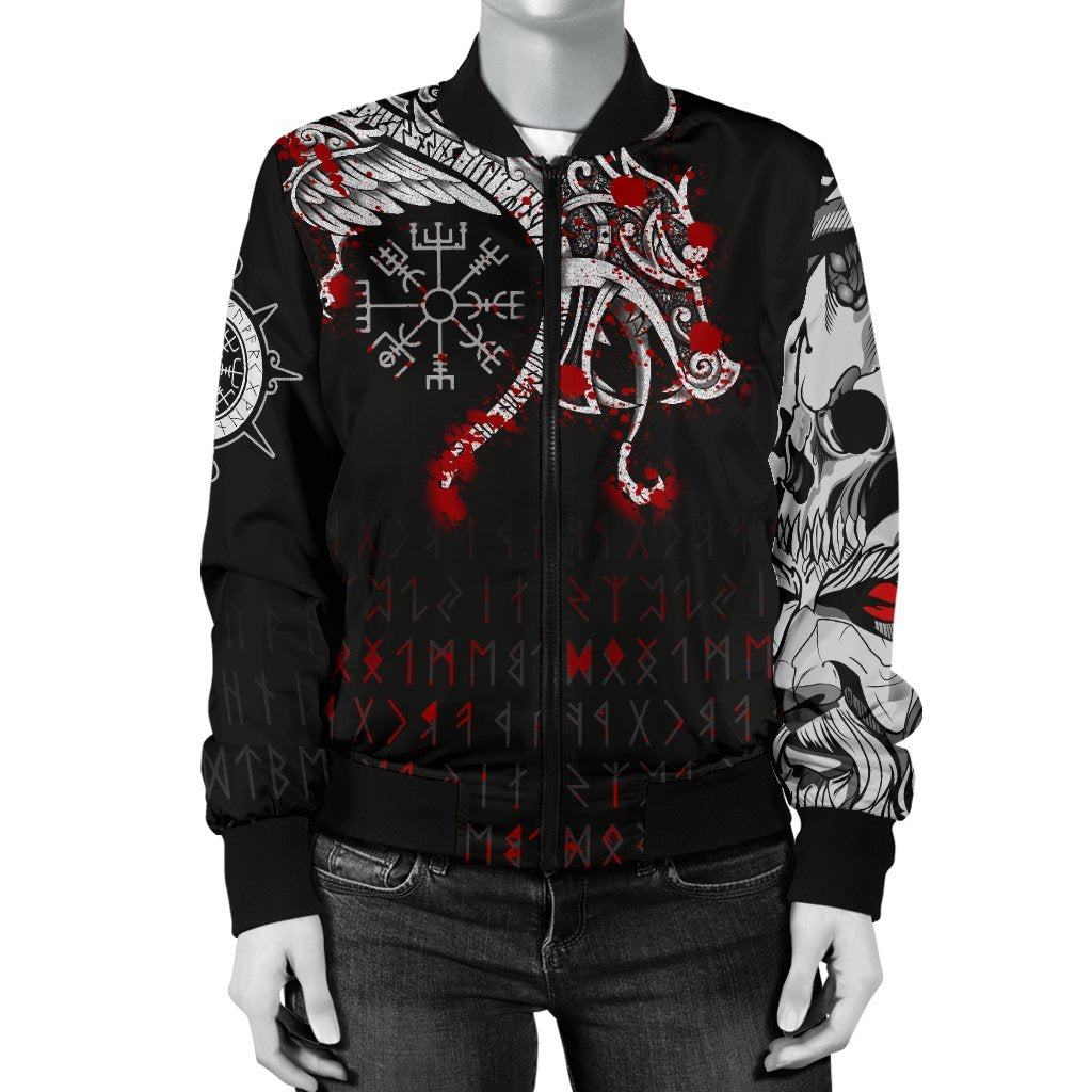 Viking Women's Bomber Jacket, Dragon and Vegvisir Blood Tattoo RLT12 - Wonder Print Shop