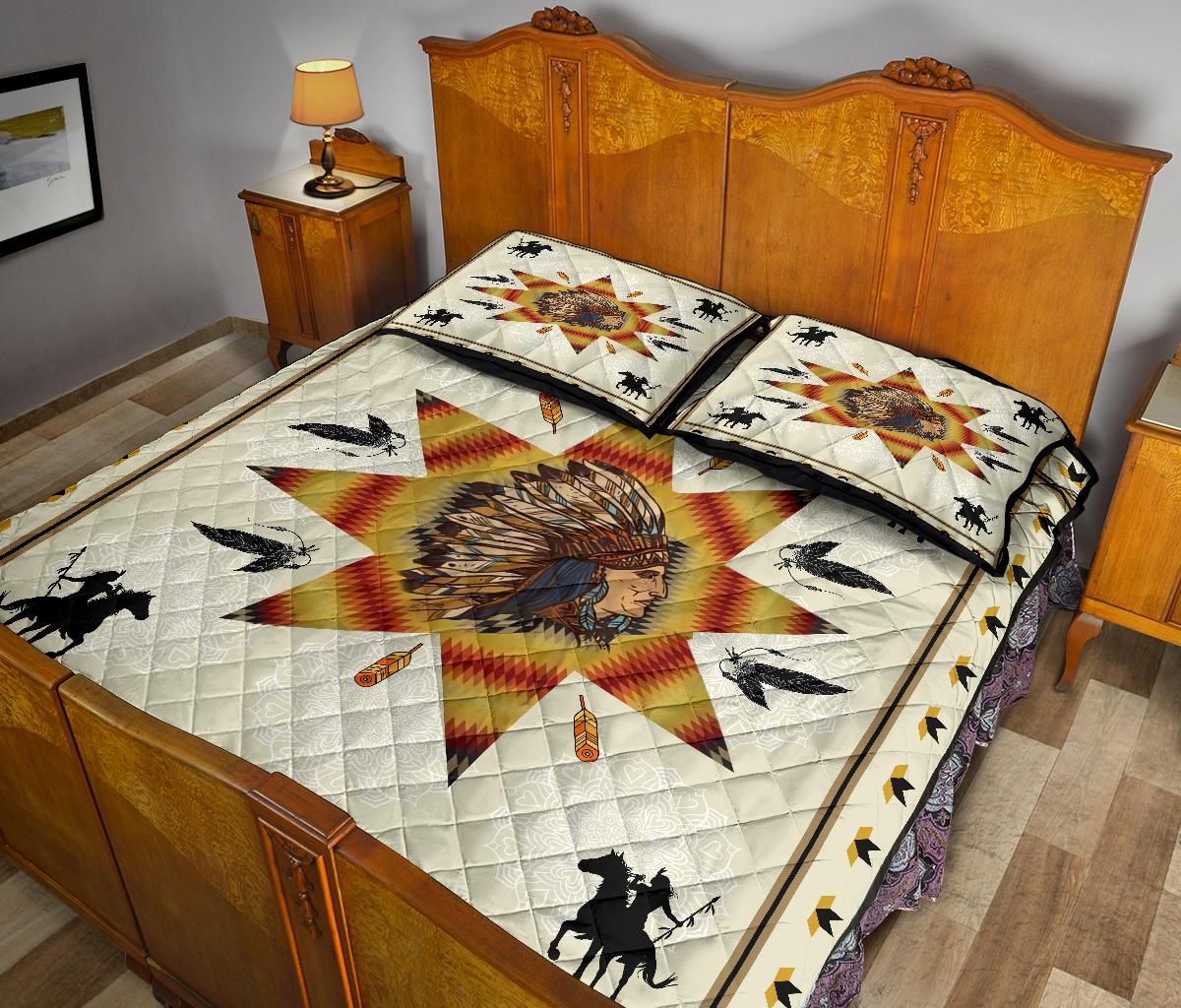 Tribe Chief and Warriors Pattern Native American Quilt Bed Set LT10 - Wonder Print Shop