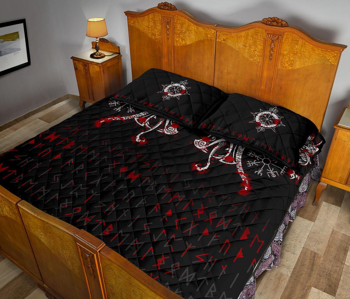 Viking Quilt Bed Set - Double Dragon Tattoo and Vegvisir Blood RLT12 - Wonder Print Shop