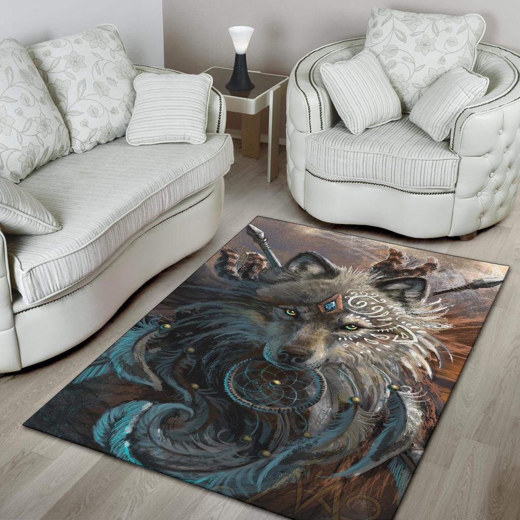 Wolf Warrior Native American Area Rug LT10 - Wonder Print Shop