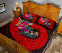 Chuuk Quilt Bed Set - Polynesian Hook And Hibiscus (Red) - Wonder Print Shop