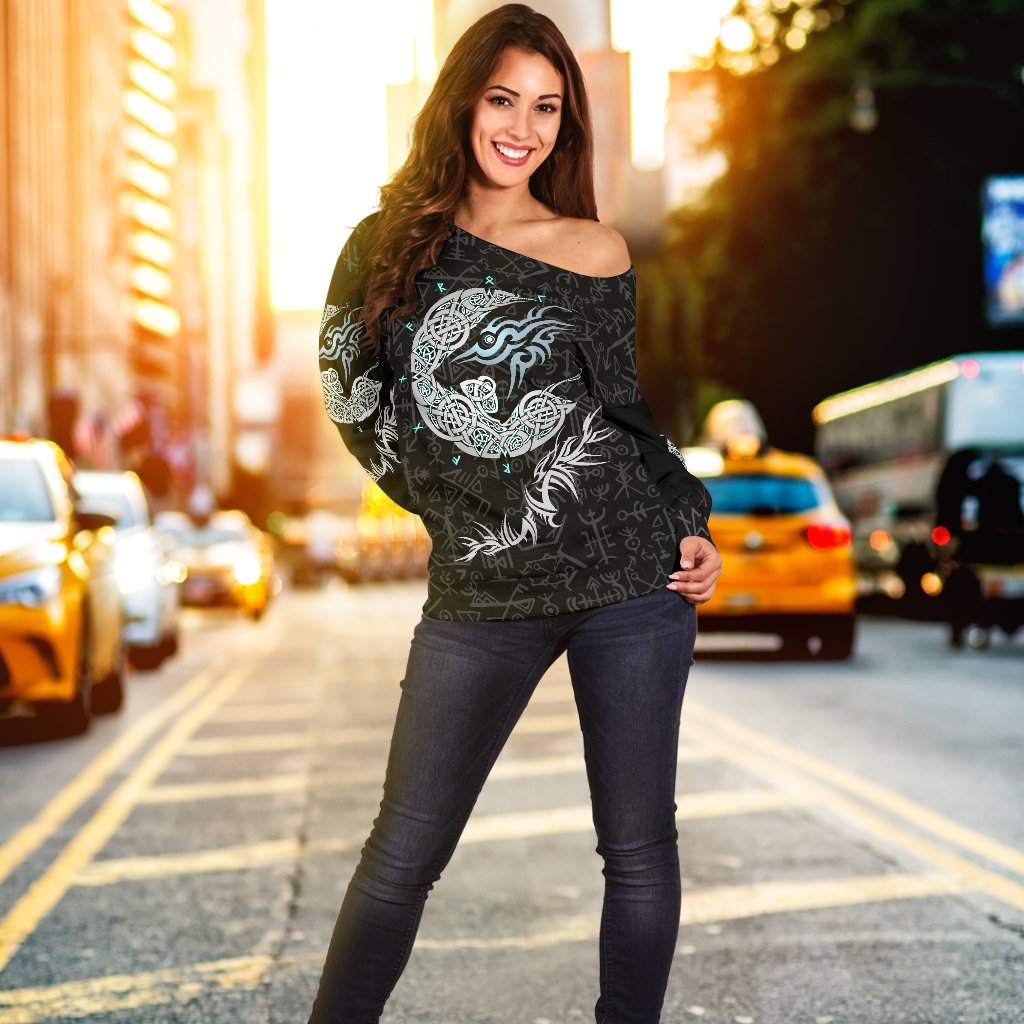 Viking Fenrir Wolf Women's Off Shoulder Sweater RLT12 - Wonder Print Shop