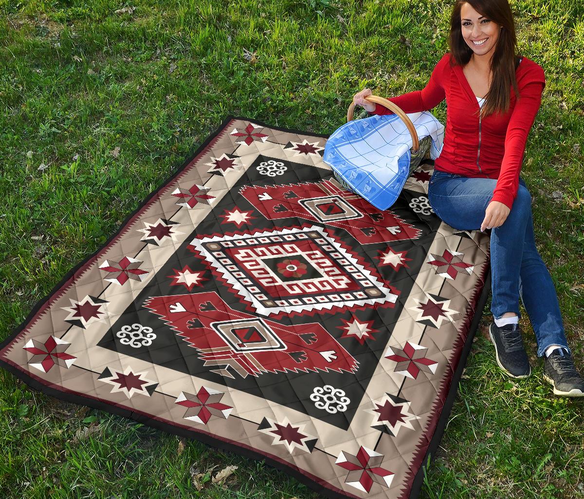 Ethnic Red Gray Pattern Native American Premium Quilt LT10 - Wonder Print Shop