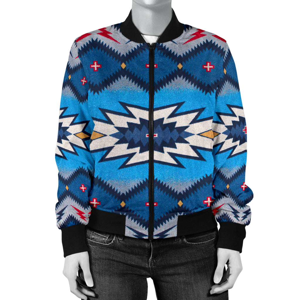 Blue Pattern American Women's Bomber Jacket LT10 - Wonder Print Shop