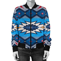 Blue Pattern American Women's Bomber Jacket LT10 - Wonder Print Shop
