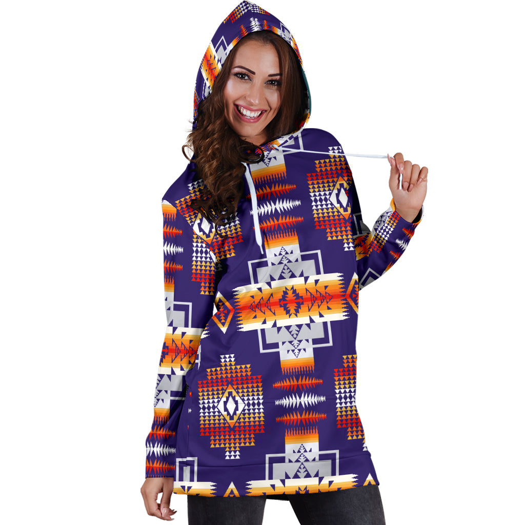Purple Pattern Native American Hoodie Dress LT10 - Wonder Print Shop