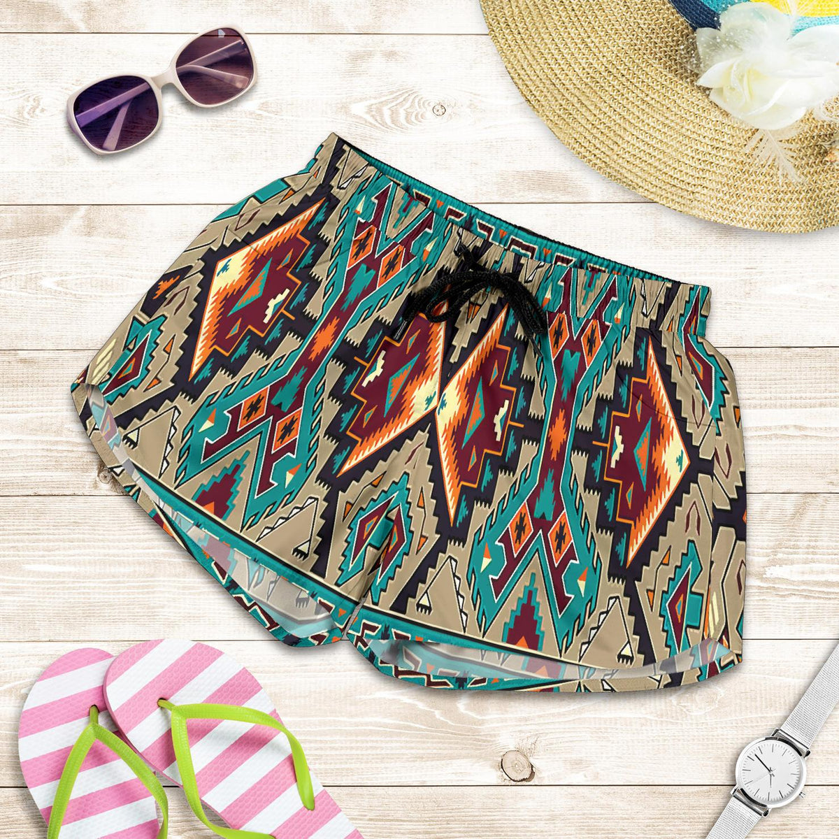 native-american-tribe-blue-pattern-all-over-print-women-shorts