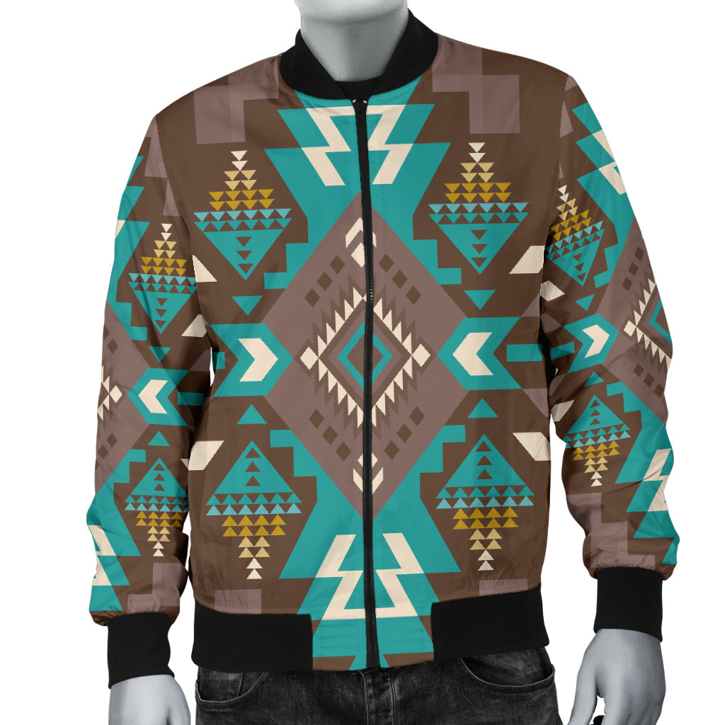 Blue Pattern Brown Men's Bomber Jacket LT10 - Wonder Print Shop