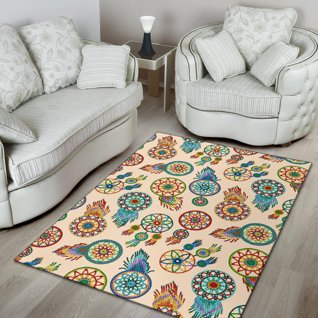 Mini Colorful Dreamcatchers Cream Native American Area Rug GB NAT00041 ARUG01 LT10 - Wonder Print Shop