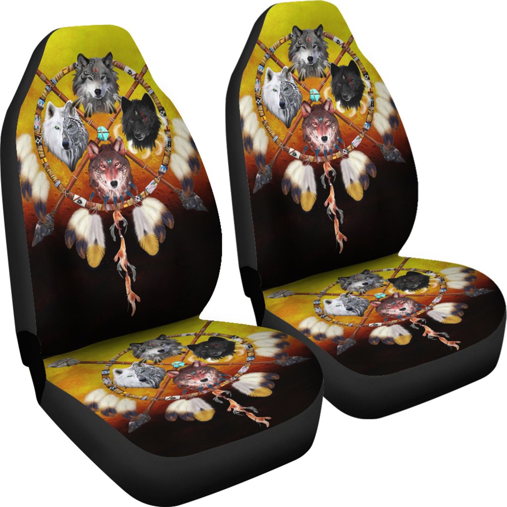 4 Wolves Warriors Native American Pride Car Seat Covers LT10 - Wonder Print Shop