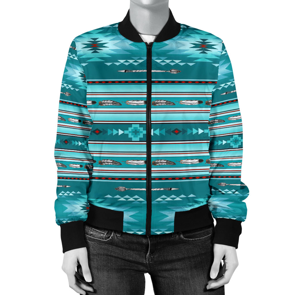 Blue Light Pattern Women's Bomber Jacket LT10 - Wonder Print Shop
