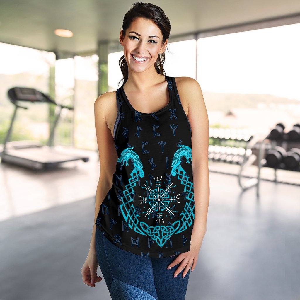 Viking Women's Racerback Tank, Aegishjalmur Helm Of Awe Blue Edition RLT12 - Wonder Print Shop