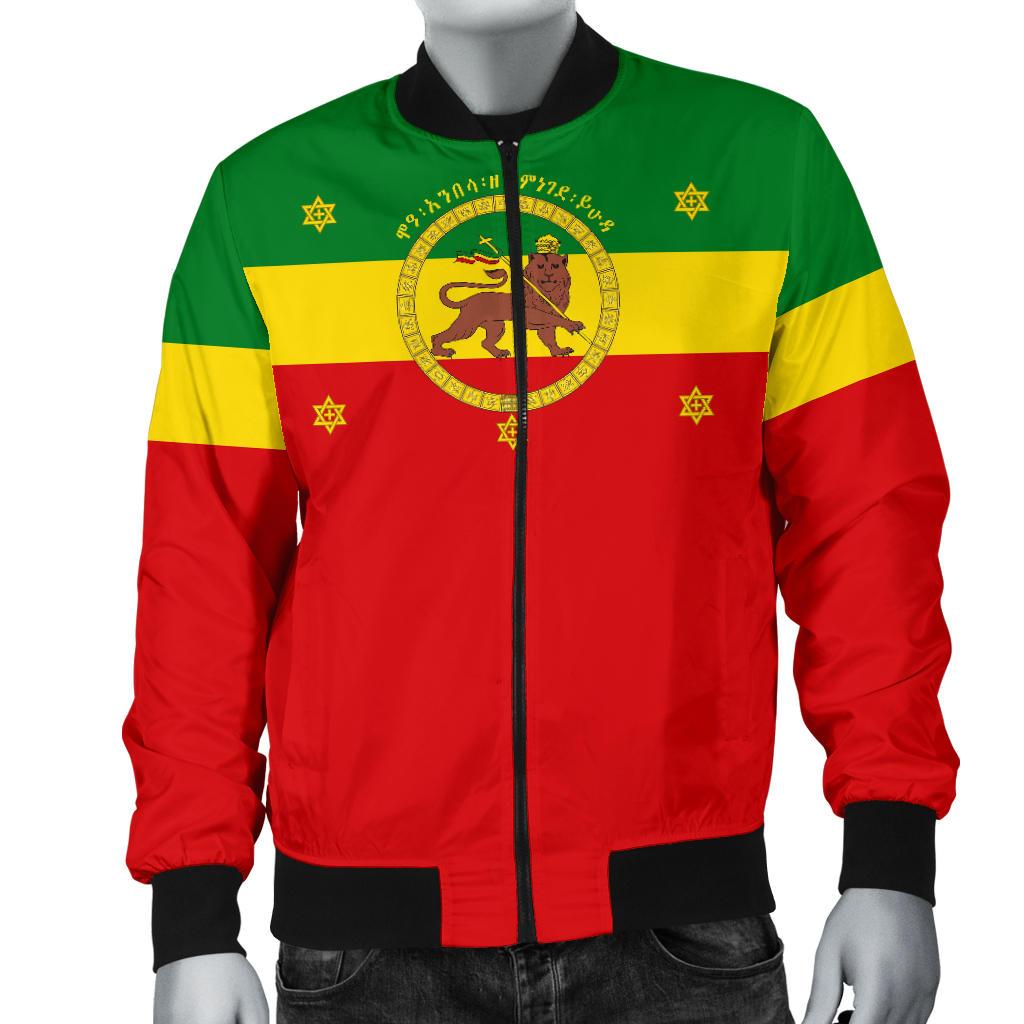 Ethiopia Men's Bomber Jacket - Imperial Flag Haile Selassie, with the Lion of Judah - Wonder Print Shop