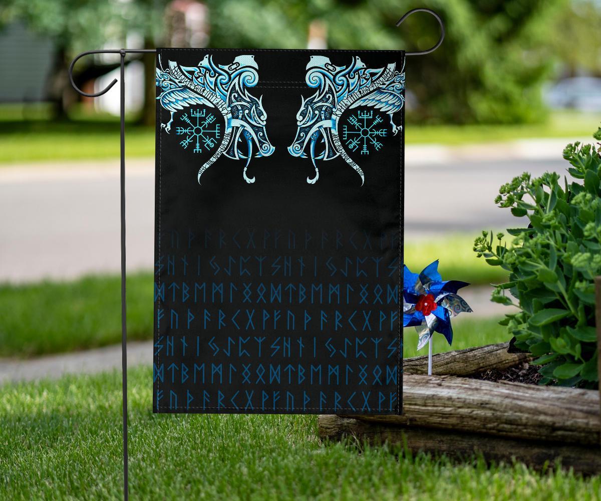 Viking Flag, Fenrir Raven and Vegvisir Tattoo Cyan RLT12 - Wonder Print Shop