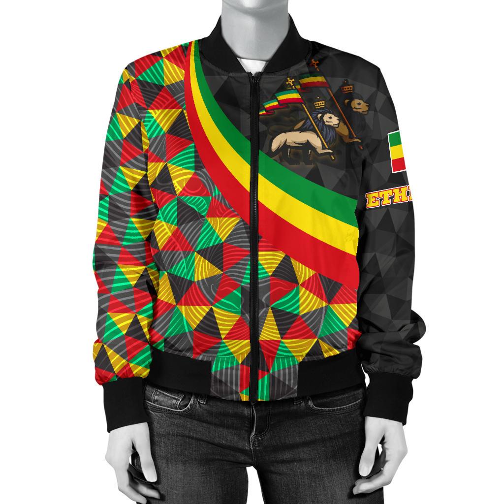 Ethiopia Women's Bomber Jacket - Ethiopia Rasta Lion - Wonder Print Shop