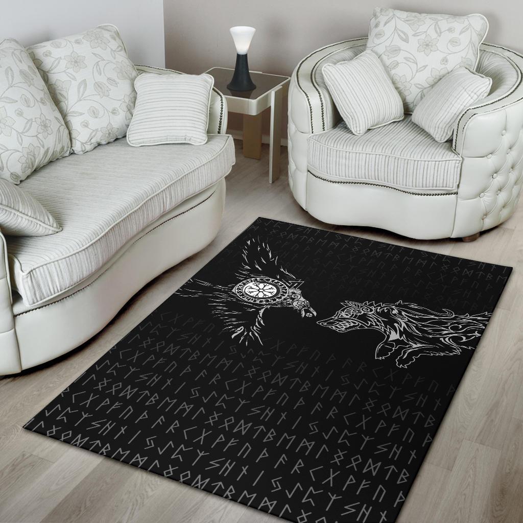 Viking Area Rug Raven and Wolf Special Tattoo RLT12 - Wonder Print Shop