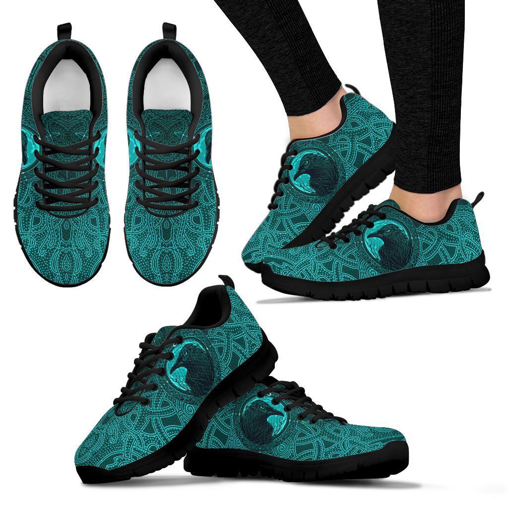 Viking Sneakers, Ethnic Odin Raven Cyan RLT12 - Wonder Print Shop