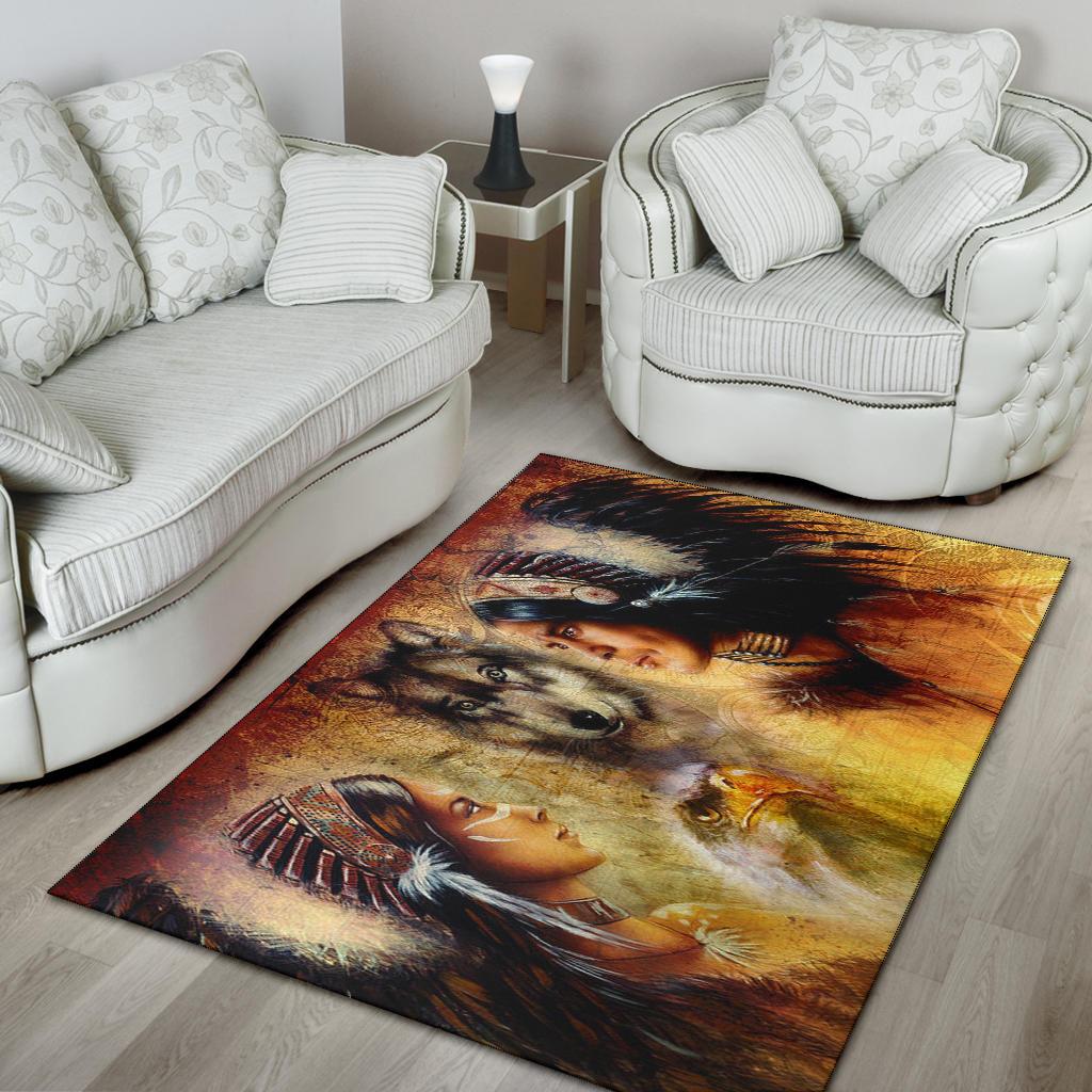 Native Women With Wolf Native American Area Rug LT10 - Wonder Print Shop