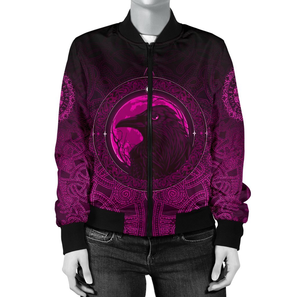 Viking Women's Bomber Jacket, Ethnic Odin Raven Pink RLT12 - Wonder Print Shop