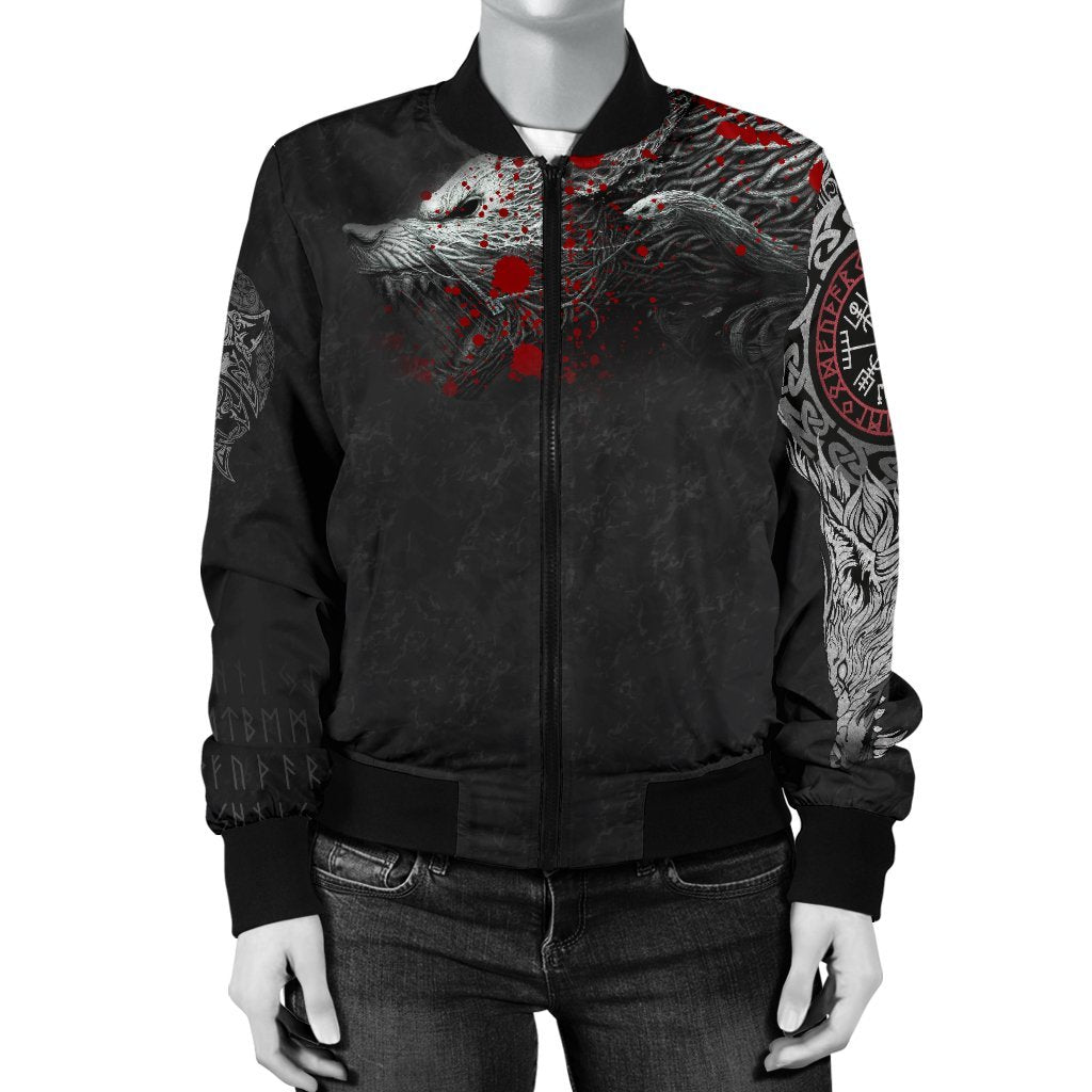 Viking Women's Bomber Jacket, Fenrir Blood RLT12 - Wonder Print Shop
