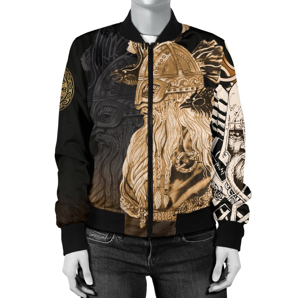 Viking Women's Bomber Jacket - Odin Raven Viking Gold RLT12 - Wonder Print Shop