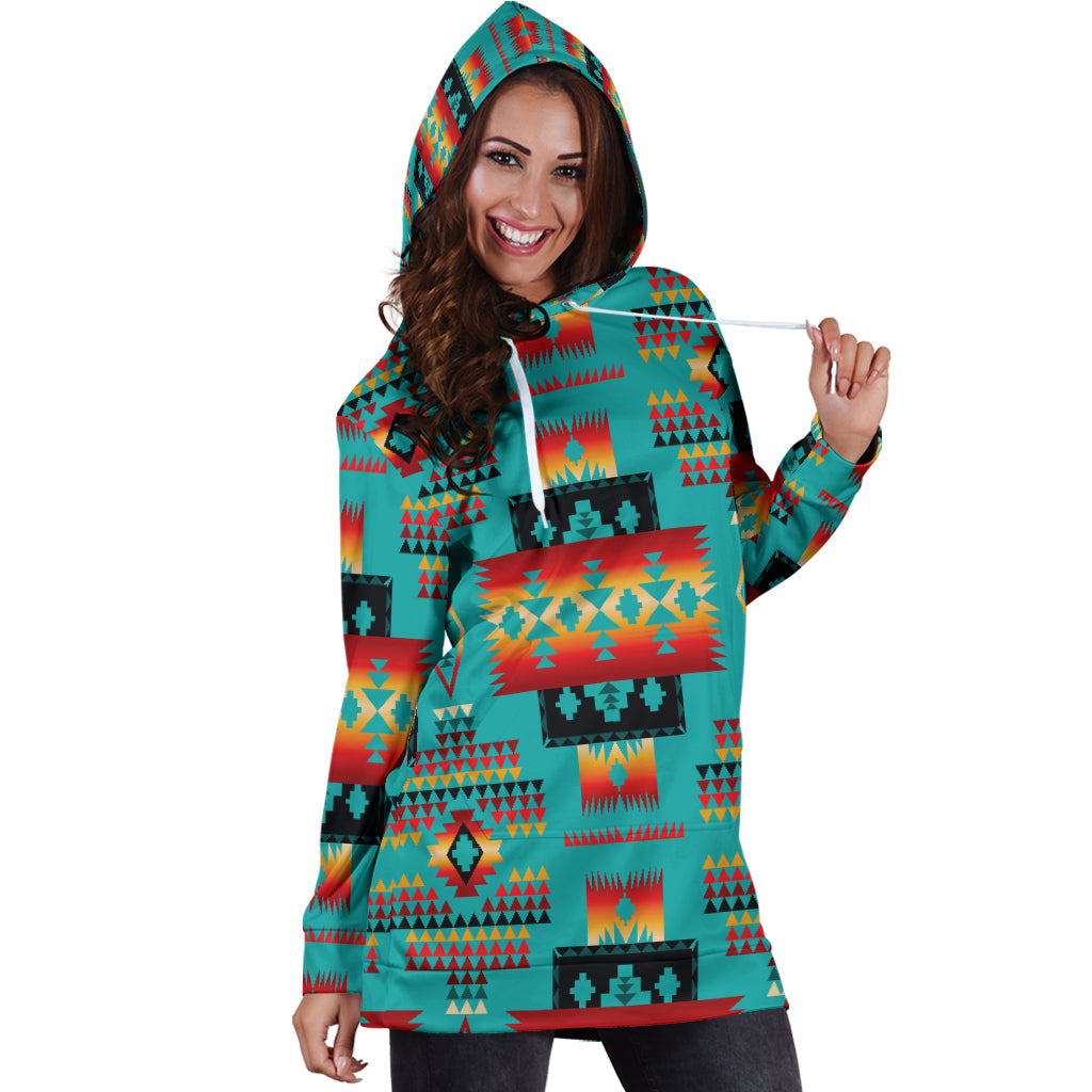 Blue Native Tribes Pattern Native American Hoodie Dress LT10 - Wonder Print Shop