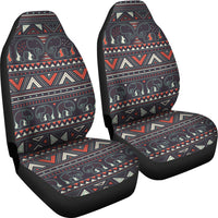Seat cover set showing tribal elephant print across backrest and seat panels