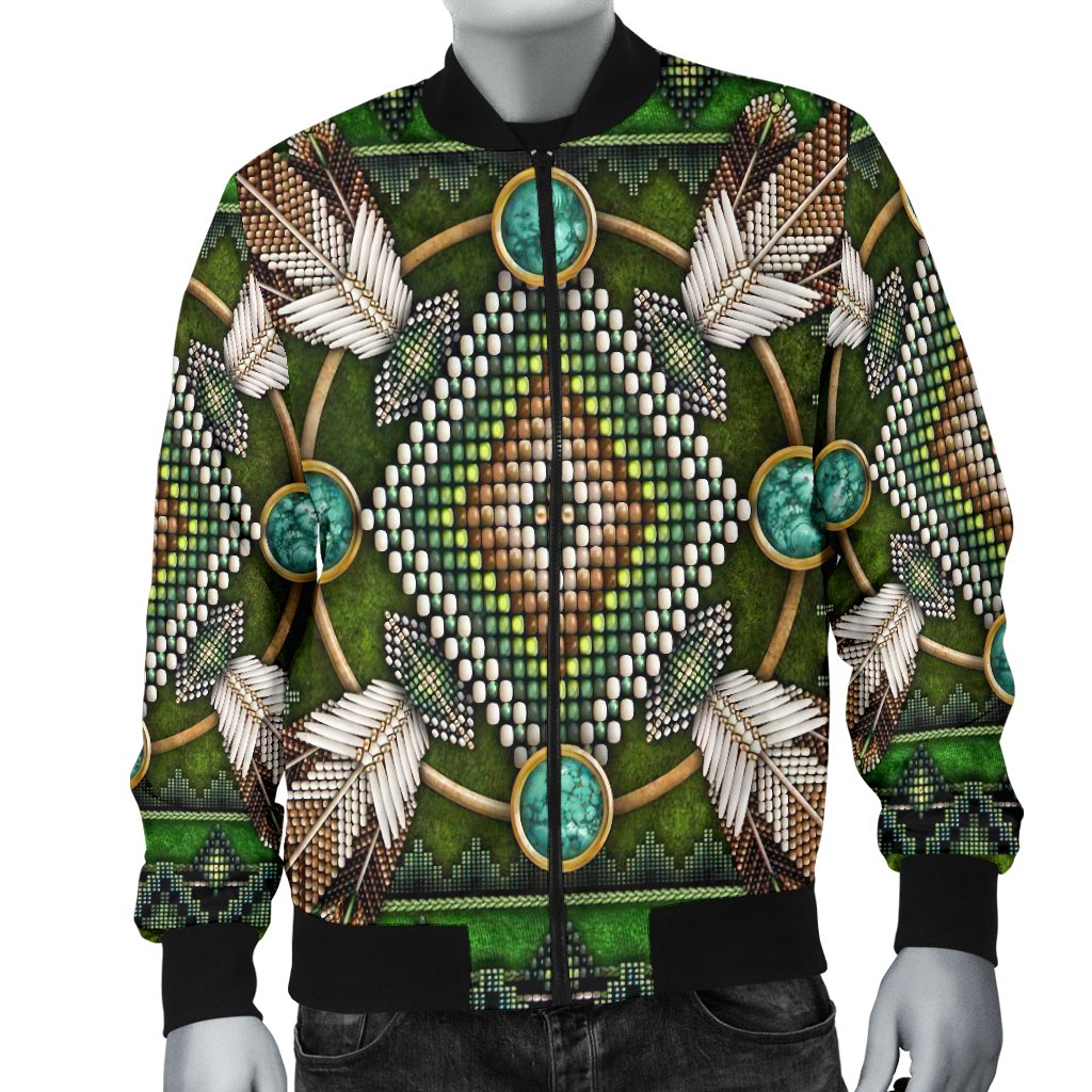 Naumaddic Arts Green Native American Bomber Jacket LT10 - Wonder Print Shop