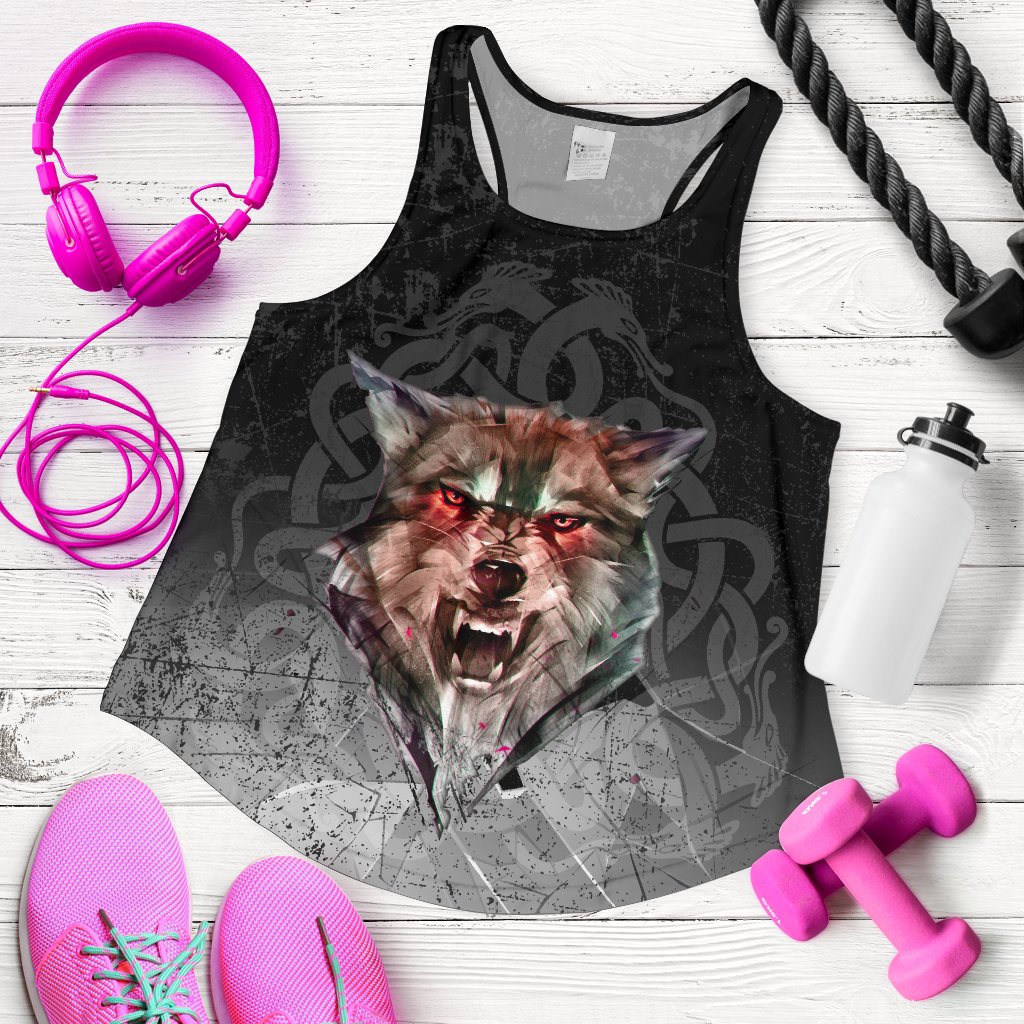 Viking Women's Racerback Tank - Fenrir Norse Wolf RLT12 - Wonder Print Shop