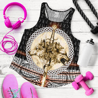 Viking Women's Racerback Tank - Wolf and Vikings Tattoo 3D RLT12 - Wonder Print Shop