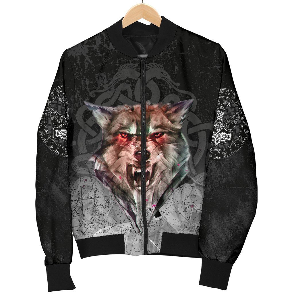 Viking Women's Bomber Jacket - Fenrir Norse Wolf RLT12 - Wonder Print Shop